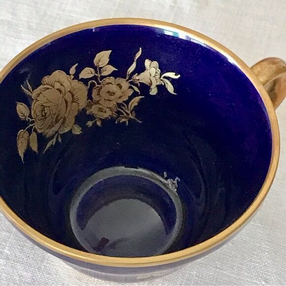 Bareuther Waldsassen Echt Cobalt Handarbeit Rose Demitasse Cup & Saucer Set 24kt - Picture 15 of 16